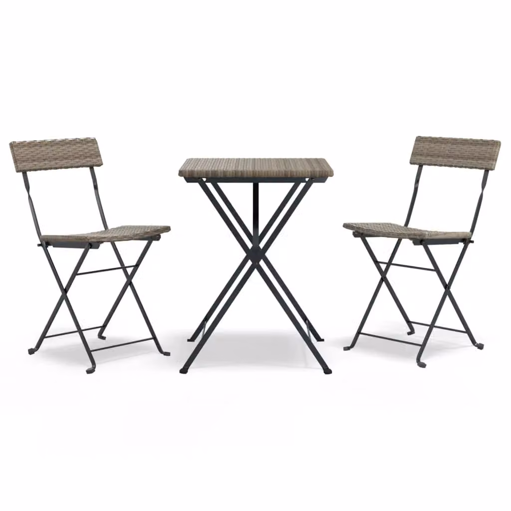 Berkfield Home 3 Piece Folding Bistro Set in Grey Poly Rattan and Steel – 2