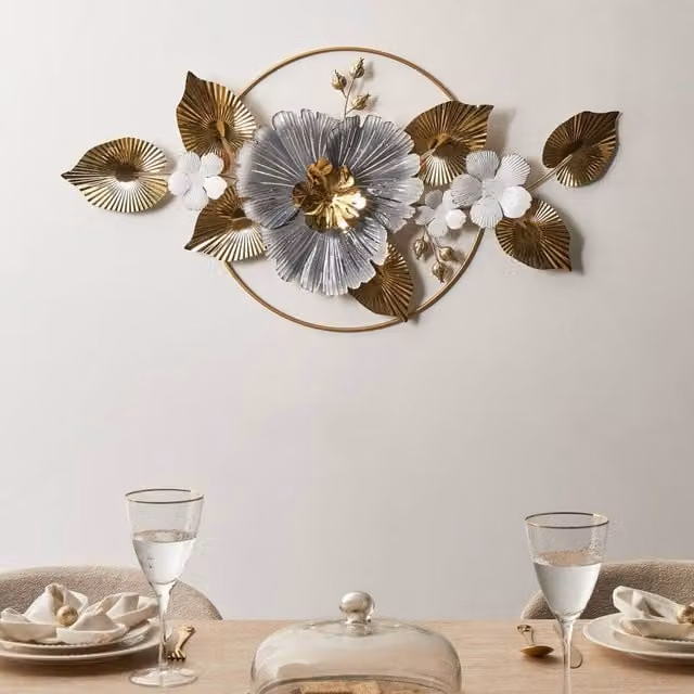 Wyld and Coco Gold Metal Floral and Geometric Round Wall Ornament – 1