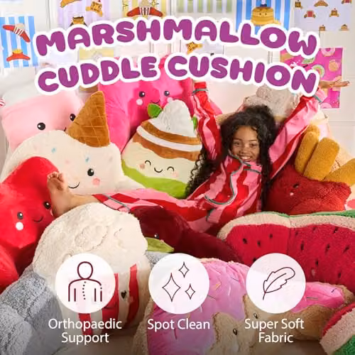 OHS Marshmallow Cuddle Cushion in Pink and White, Soft Flannel Fleece Support Pillow with Arms – 2