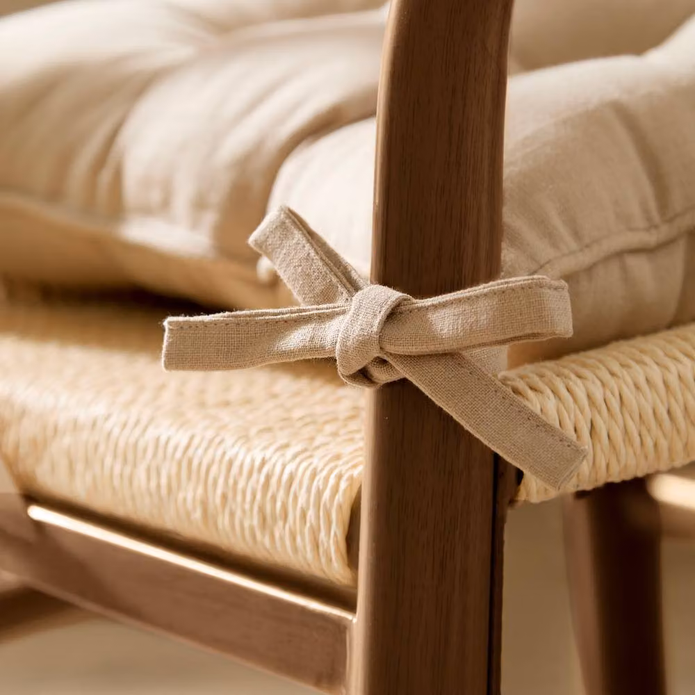 Riva Home Yard Slub Cotton Linen Seat Pad 2-Pack in White and Beige, W/D/H: 40 x 40 x 40 cm – 2