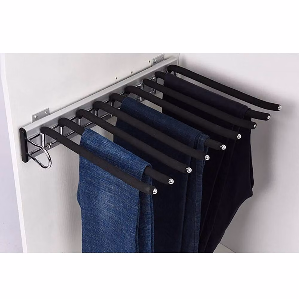 Ventryn Heavy Duty Pull Out Trouser Rail in Black Steel with Left Mounting – 4