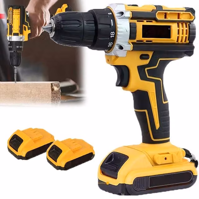 Havendro Cordless Combi Drill and Electric Screwdriver Power Tool Set with 2 Rechargeable Batteries, Yellow – 1