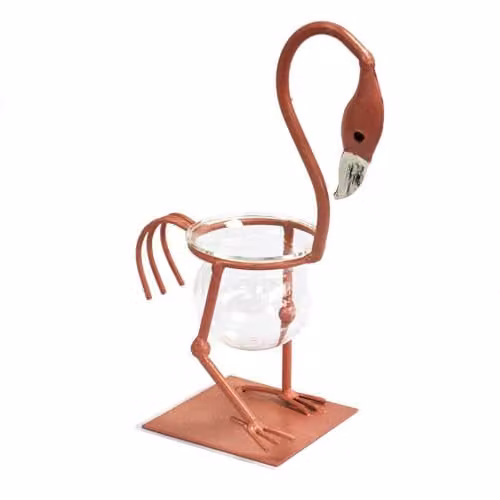 AW Pink Metal Flamingo Hydroponic Tabletop Planting Pot