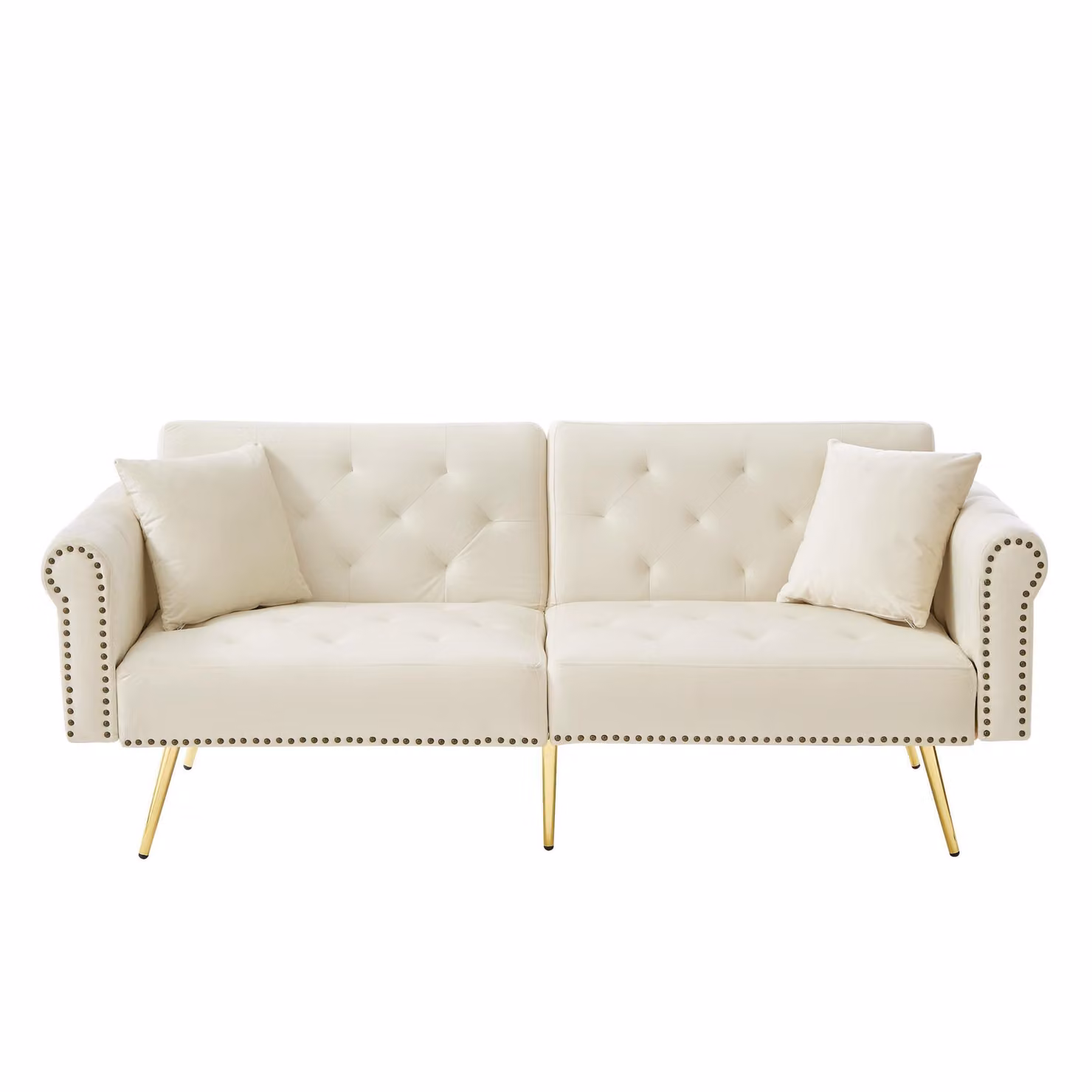 Aosom UK 2-Seater Modern Velvet Sofa Bed in White with Gold-Plated Metal Feet, W/D/H: 177 x 74 x 71 cm – 2