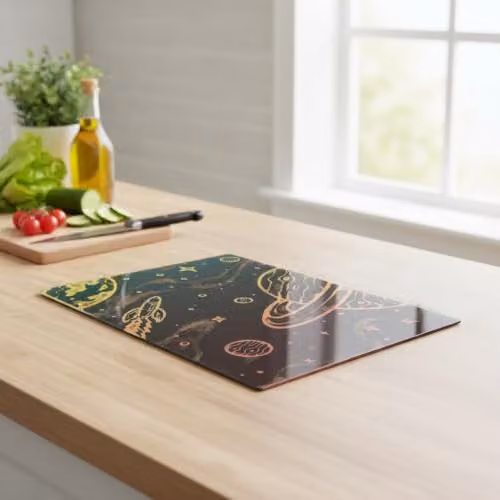 Purely Home Space Rocket Glass Worktop Protector and Large Rectangular Kitchen Chopping Board, Multi Colour – 2