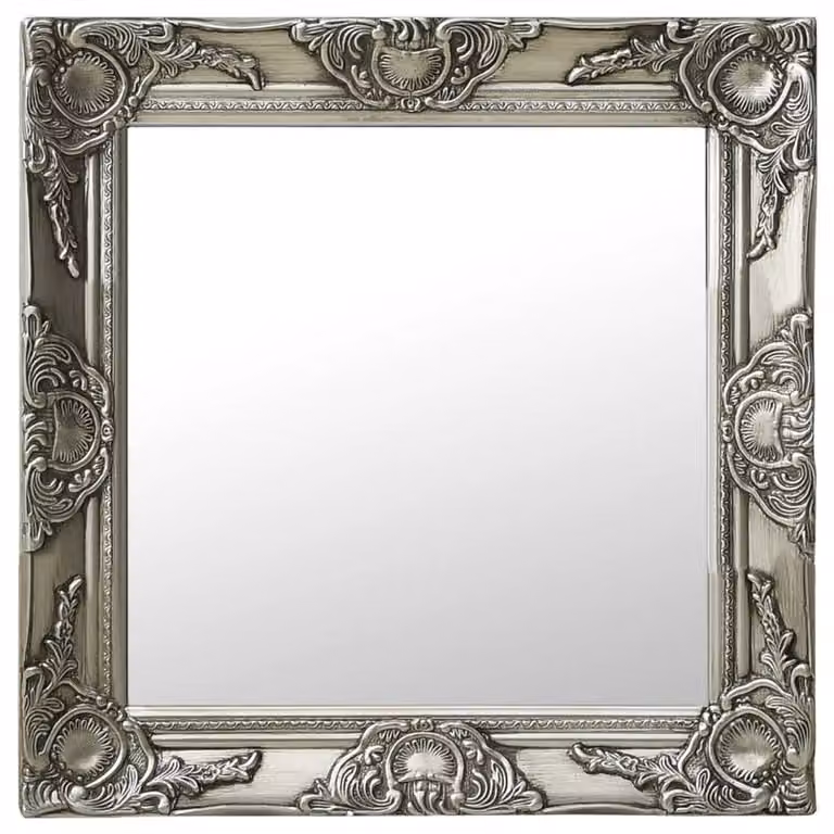 Berkfield Home Baroque Style Square Wall Mirror in Silver, W: 50 cm, H: 50 cm