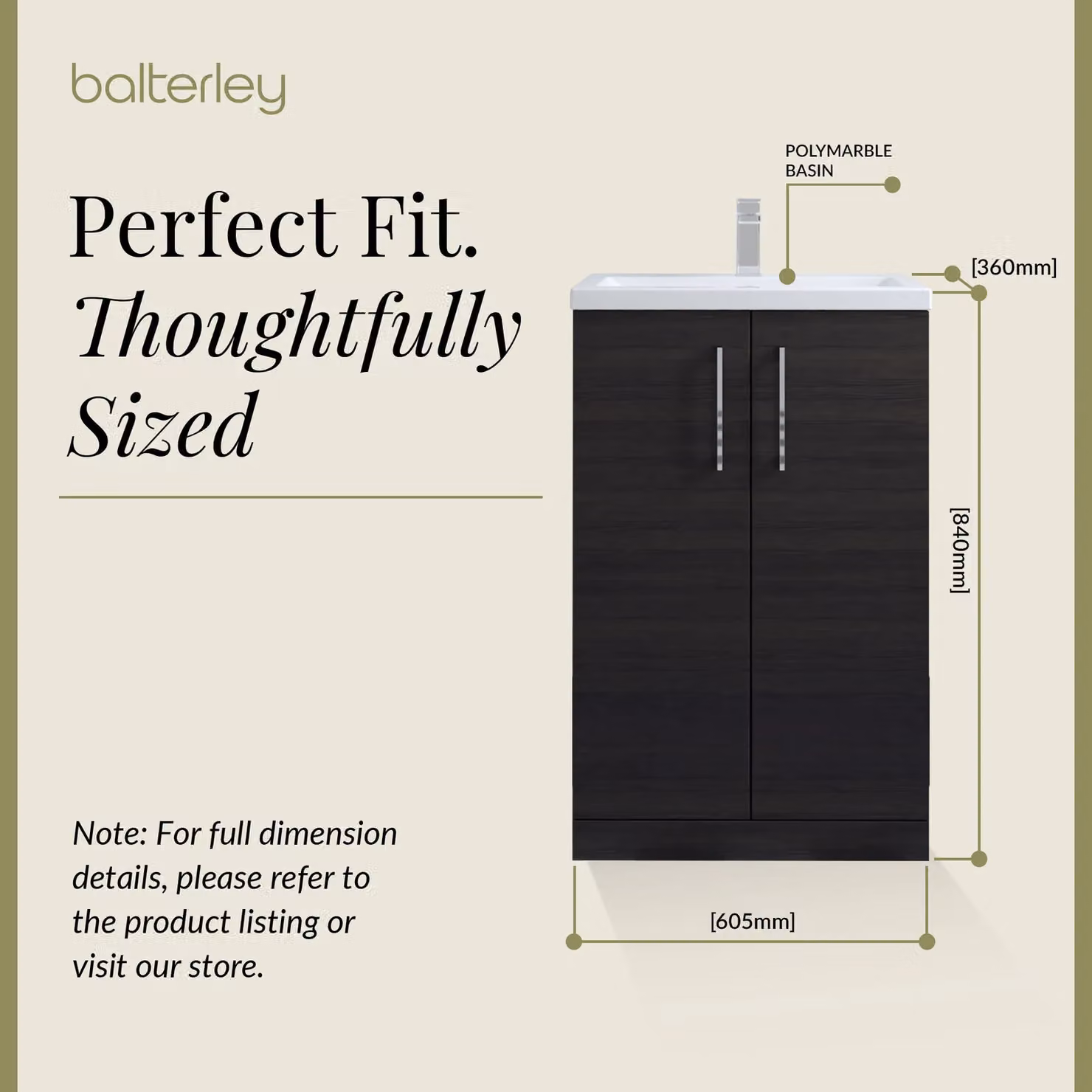 Balterley Modern Black Wood Freestanding Bathroom Vanity Basin Unit with Soft Close Hinged Doors, W: 60 cm, H: 84 cm – 4