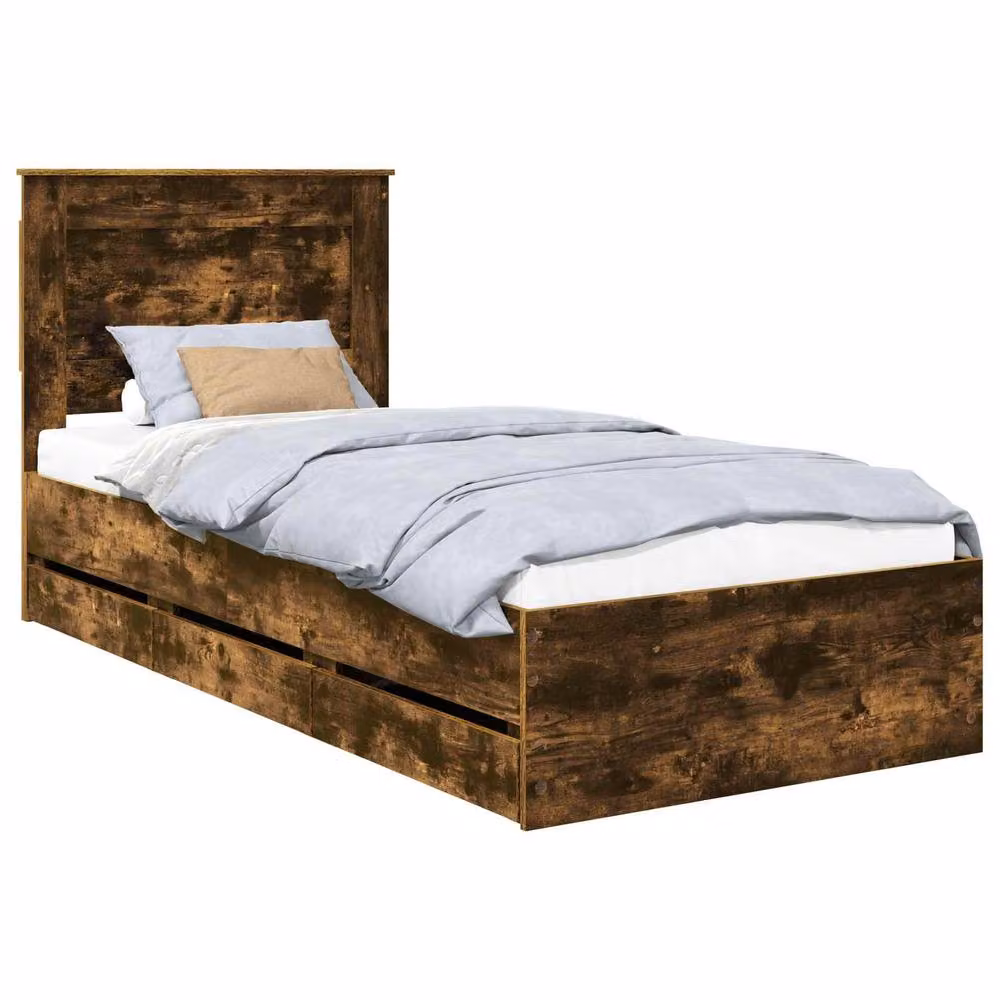 Berkfield Home Modern Bed Frame with Drawers in Smoked Oak Brown, W/D/H: 100 x 200 cm – 2