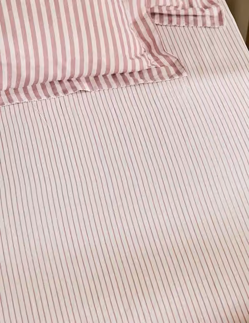 YARD Hebden Striped Pure Cotton Fitted Sheet, Pink Mix, W: 200 cm x D: 200 cm