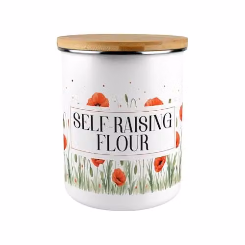 Purely Home Red and White Floral Enamel Airtight Flour Canister with Bamboo Lid – 1