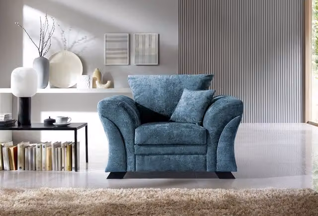 Abakus Direct Farrow Armchair in Blue Crushed Chenille Fabric – 1