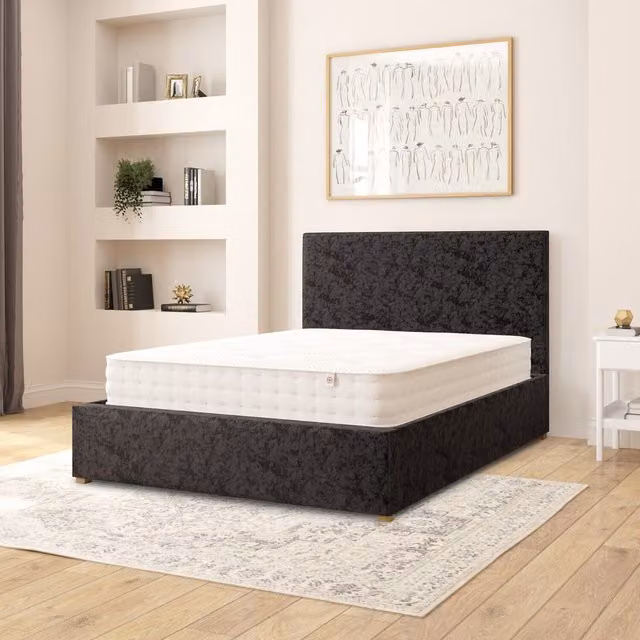 Aspire Garland Velvet Fabric Ottoman Storage Bed, Black, 140 x 200 cm