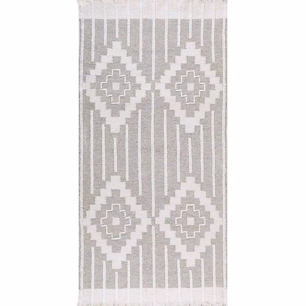 Wyld and Coco Grey and White Woven Ethnic Area Rug with Fringes W: 80 cm, L: 150 cm – 2