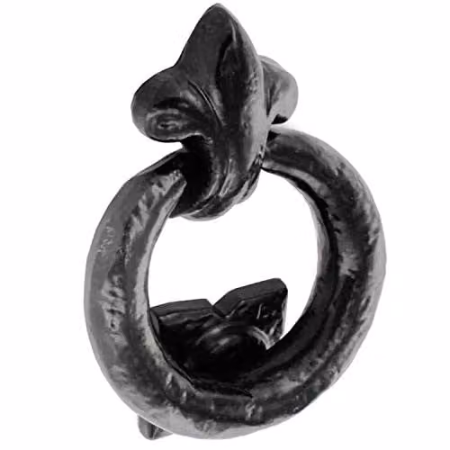 Dzina Door Ring Knocker in Matt Black, W: 12.0 cm, H: 9.0 cm