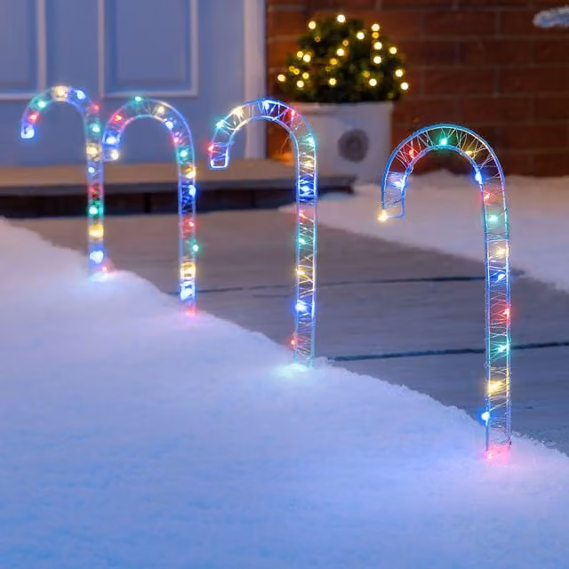 Christow Multi Coloured Candy Cane Micro LED Christmas Battery Operated Path Decorations, Height: 30 cm, Set of 4