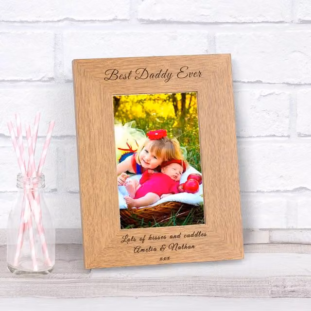 Uniqueful Men's Personalised Best Daddy Ever Wood Picture Frame, Brown, W/H: 10 x 15 cm