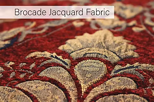 Paoletti Shiraz Throw Bed Runner in Burgundy Red and Gold, Embroidered Damask Jacquard with Fringes, W: 130 cm, D: 170 cm – 2