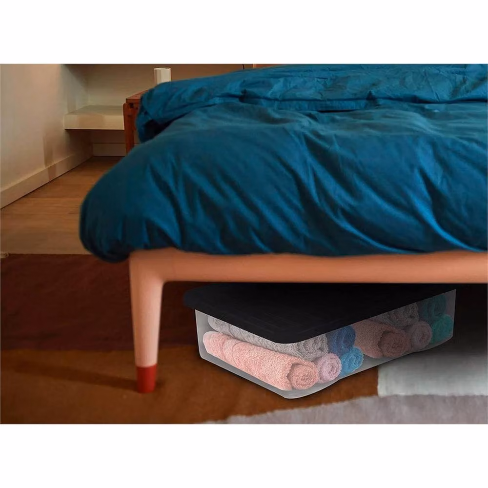SPETLEK Set of 2 Stackable Underbed Storage Boxes with Lids, Black and Transparent, 32L Each – 4