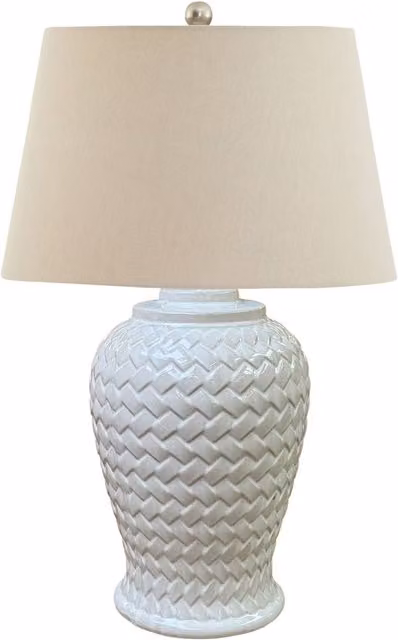 KDMK White Woven Ceramic Table Lamp with Fabric Shade