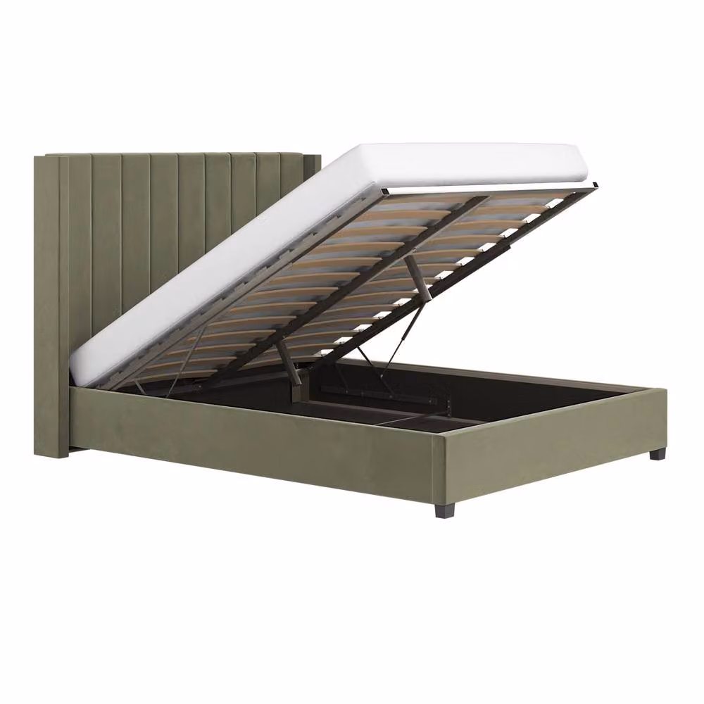 Flair Furnishings Tiggy Ottoman Bed with Winged Headboard, Khaki Green Velvet, W/D/H: 150 x 200 x 130 cm – 10