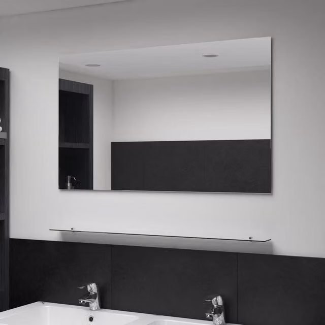 Berkfield Home Rectangular Wall Mirror with Shelf in Silver, W: 100 cm, H: 60 cm – 1