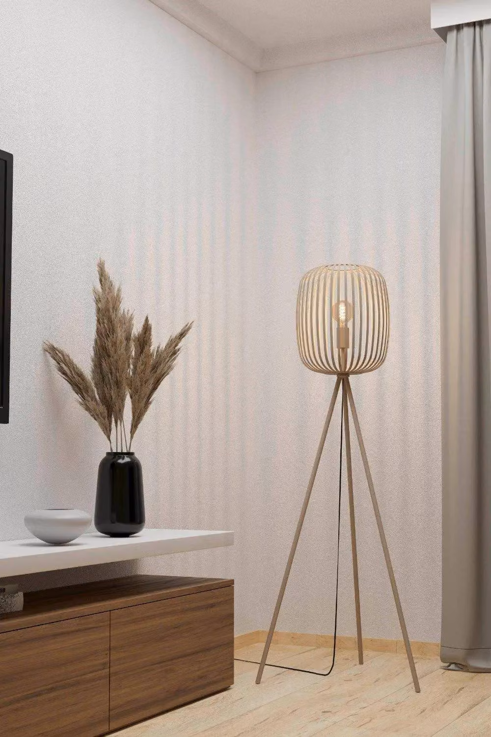 Eglo Modern Cylinder Floor Lamp in Sand and Beige with Yellow Effect, H: 140.5 cm x W: 63.0 cm x D: 63.0 cm – 2