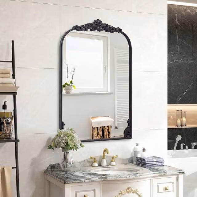 Costway Arched Vintage Wall Mirror in Black, W: 77 cm, H: 90 cm