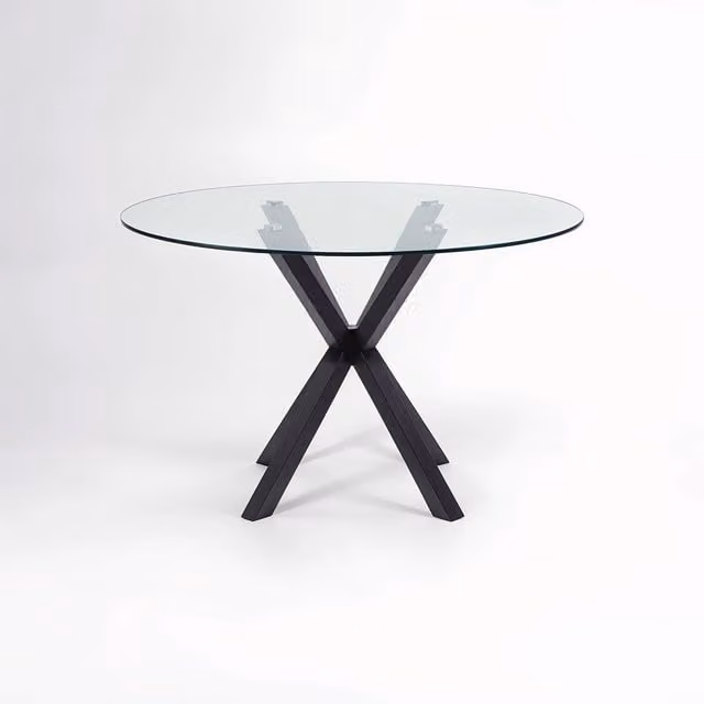 Orsina Salford Round Glass Top Dining Table with Black Metal Legs – 1