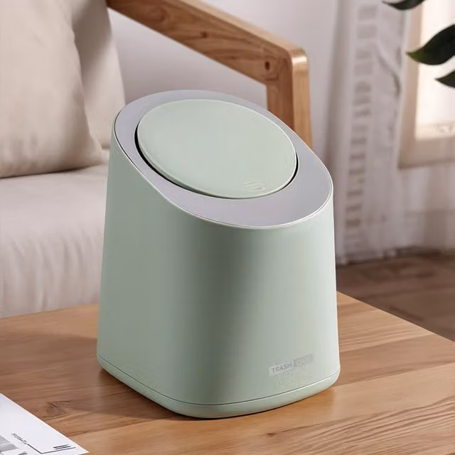 Komore Mini Desktop Trash Bin with Touch Press-top Lid and Removable Inner Bucket, Green