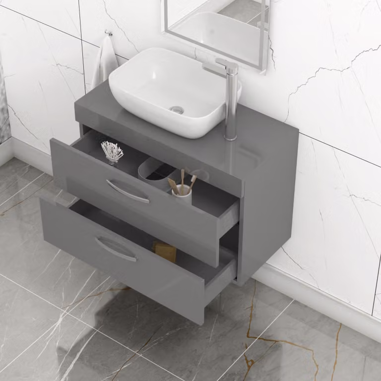 Royal Bathrooms 800mm Wall Hung Vanity Unit with 2 Drawers in Indigo Grey Gloss and Elva Countertop Basin