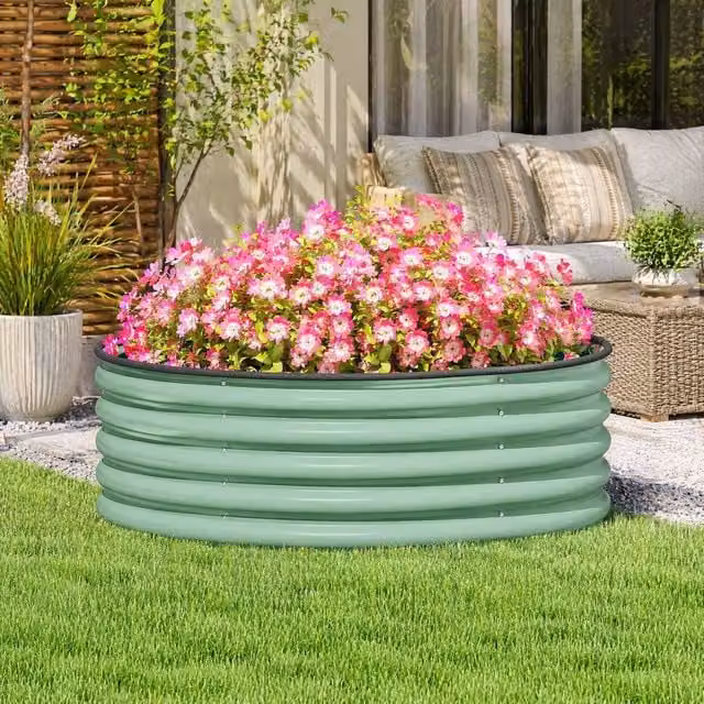STILVORA Green Raised Garden Bed with Open Base made of Galvanised Steel, W: 120 cm, H: 43 cm, D: 43 cm