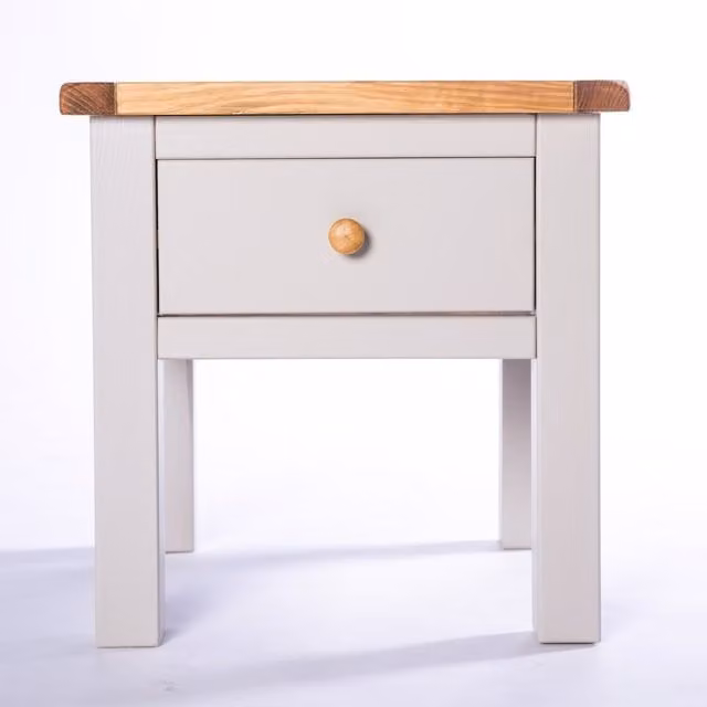 Cabinet Bits Argenta 1 Drawer Lamp Table in Light Grey and Waxed Pine, W/D/H: 53 x 53 x 53 cm