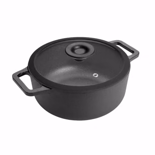 Prestige Black Cast Iron Casserole Dish with Glass Lid, 24 cm – 1