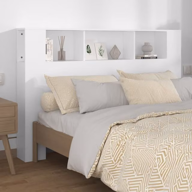 Berkfield Home Modern Headboard Cabinet in White, W/D/H: 160 x 18.5 x 104.5 cm