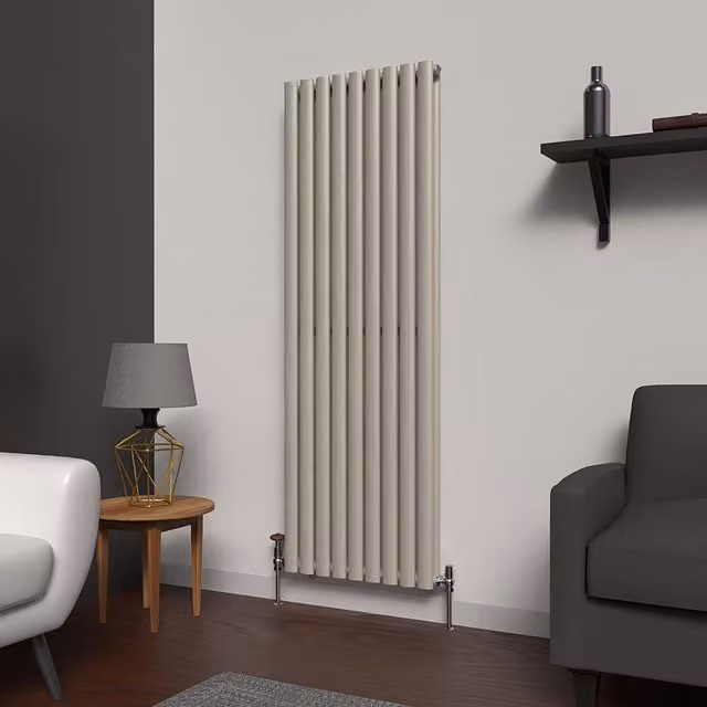 Lux Heat Oval Coloured Vertical Radiator in Dune Grey, H: 160 cm, W: 54 cm