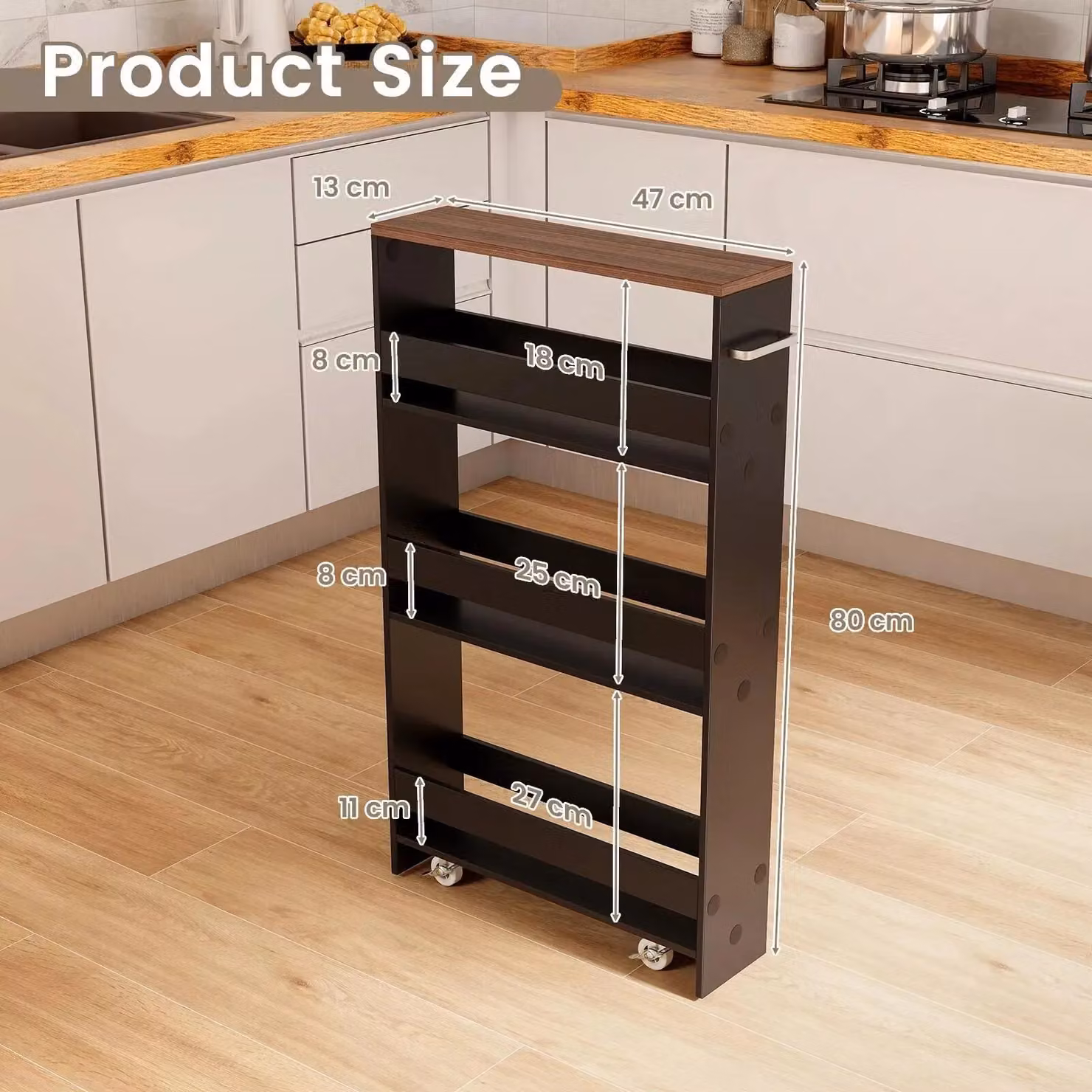 Costway 3-tier Slim Rolling Kitchen Serving Cart with Open Shelves in Black and Multicolour – 2