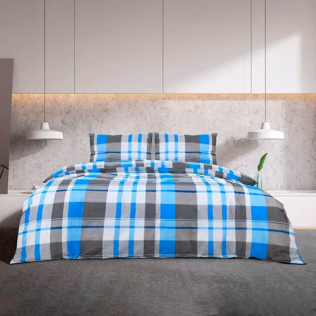 Berkfield Home Elegant Cotton Duvet Cover and Pillowcase Set in Blue and Grey, 200 x 200 cm – 1