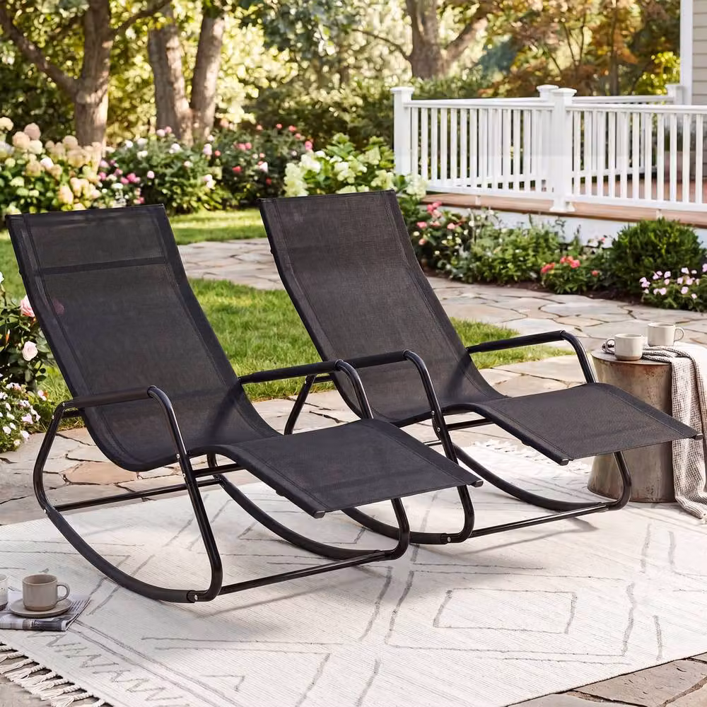 Costway Black Outdoor Rocking Chair with Armrests and Back Support Bar for Garden and Terrace – 8