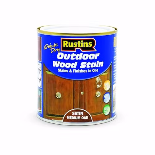 Rustins Quick Dry Exterior Wood Stain Satin Oak Brown 500ml – 1