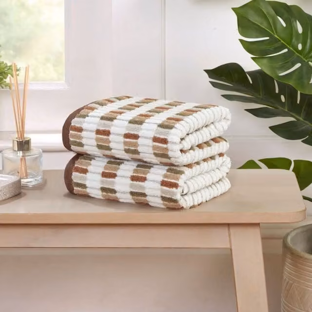 Rapport Home Santa Cruz Striped Cotton Towels in Multicolour Blue, Beige and Brown