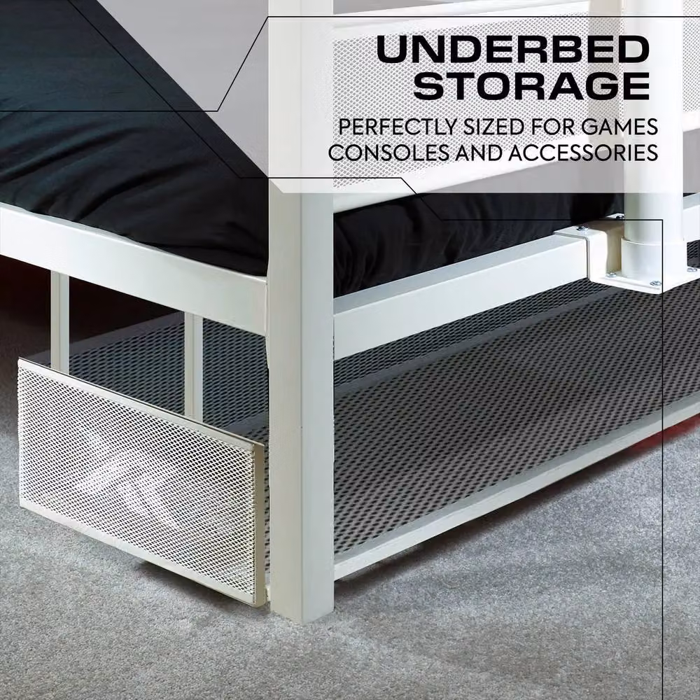X Rocker Basecamp Single TV Bed with Rotating TV Mount, Storage and Mattress in White (W: 90 cm, D: 200 cm) – 5