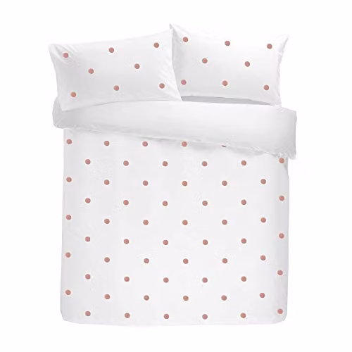 Appletree Dot Garden 100% Cotton Dotted Duvet Cover and Pillowcase Set, White and Pink, W/D/H: 180 x 140 x 200 cm – 2
