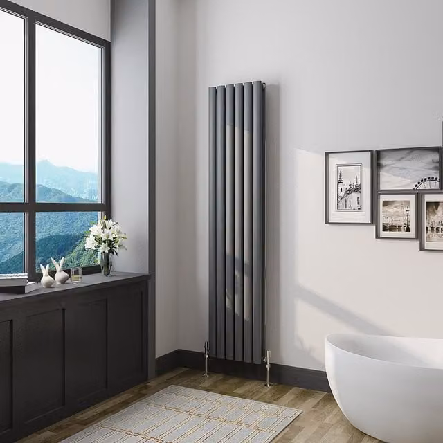 AicaBathroom Vertical Oval Column Steel Radiator in Anthracite Grey, Height: 160 cm, Width: 35.4 cm