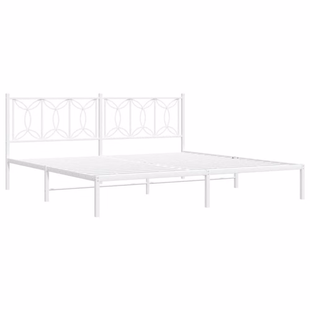 Berkfield Home Metal Bed Frame with Headboard, White, W: 193 cm, D: 203 cm – 3