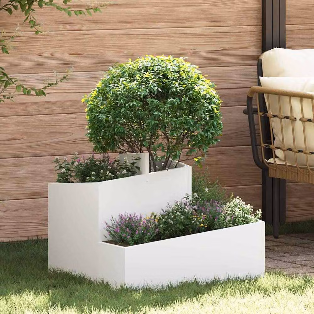 Berkfield Home White Plastic Medium Decorative Planter Tub for Indoor Plants – 2