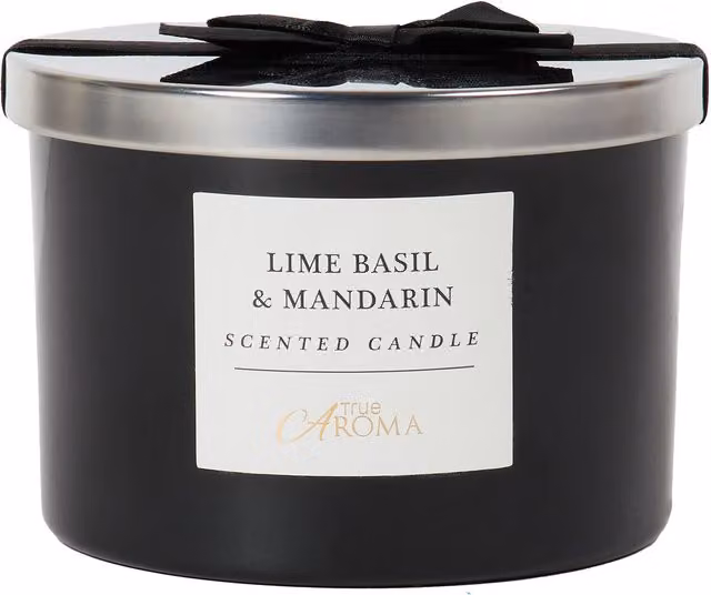 True Aroma Lime Basil and Mandarin 3 Wick Tabletop Candle in Black Metal