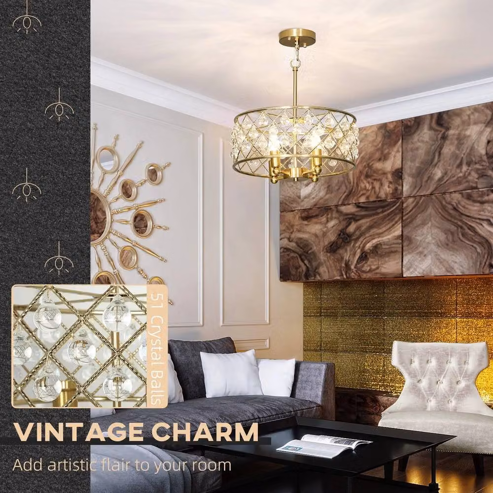 NESTLUNE Adjustable Gold and Brass Crystal Ceiling Light – 4