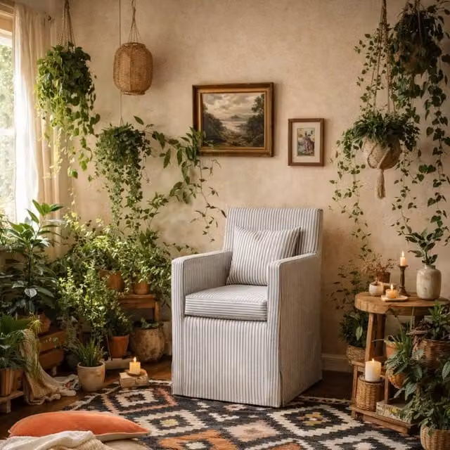 Wyld Haus Isabella Grey and White Striped Upholstered Armchair