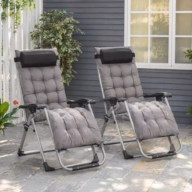 STILVORA 2 Piece Sun Lounger Set in Grey with Adjustable Headrest and Reclining Backrest