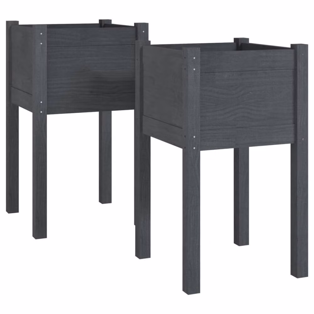 Berkfield Home Garden Planter Tub Set of 2, Grey Solid Pinewood, W/D/H: 40 x 40 x 70 cm – 3